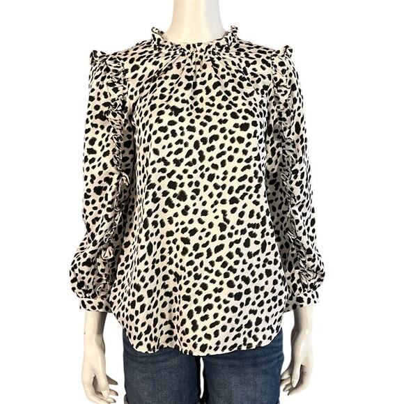 J.Crew Womens Ruffle Sleeve Leopard Print Satin Crepe Top Blouse Size Small - Picture 4 of 15
